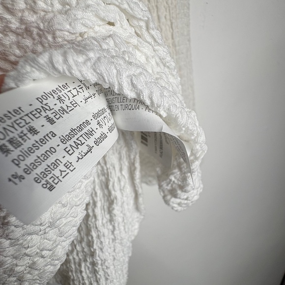 Zara Textured Jersey Top Gathered Accent Long Sleeve White Large - Picture 7 of 8